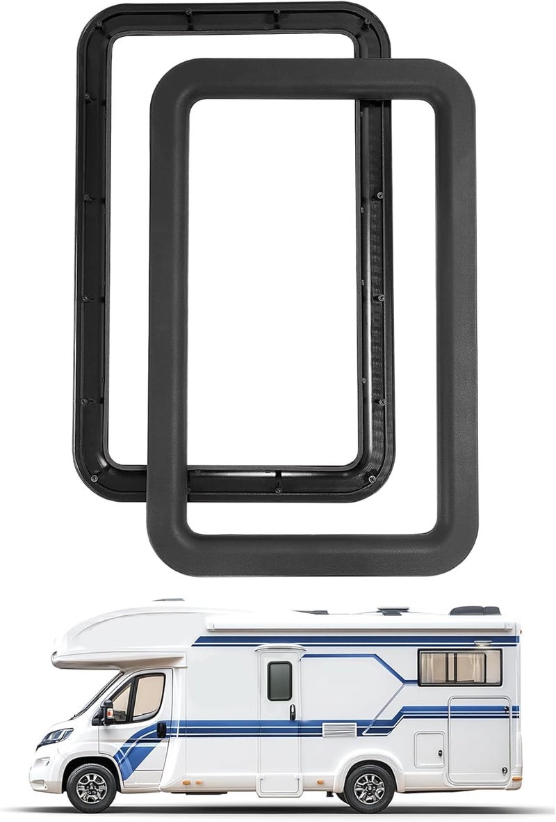 WUTIST 12" W x 21" H RV Entry Entrance Door Window Frame Interior & Exterior Compatible with Most RV, Motorhome, Camper, Trailer Plastic(Nylon) Black - Image 1